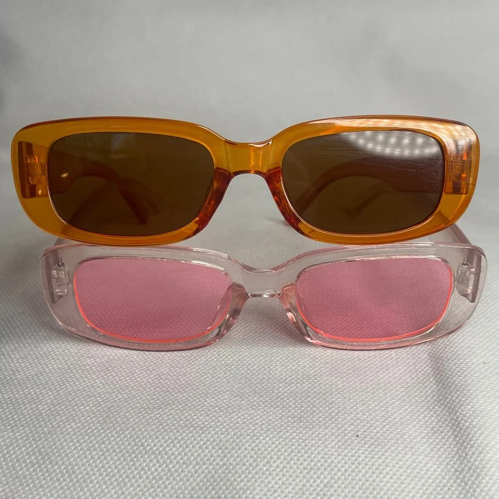 (2) TWO Pair Couples Beach Vacation Sunglasses Orange Black Clear Pink Travel